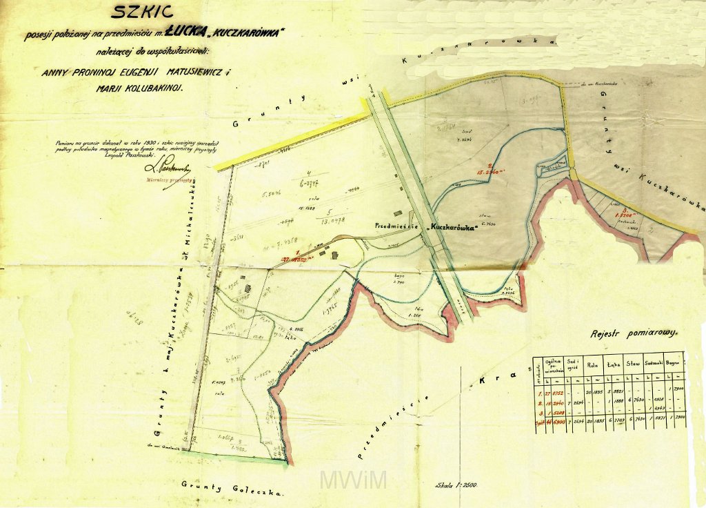 KKE 5957.jpg - Dok. Szkic posesji, Łuck - Kuczkarówka, 1930 r.